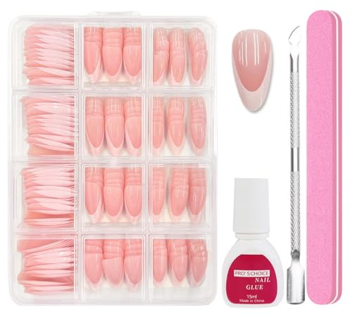 240 Stück French Press On Nails Medium Almond - Französisch Falsche Nägel Zum Aufkleben - Künstliche Nägel Kurz Quadrat Nail Art Manicure Fake Nails für Damen und Frauen (Deep Arc Almond)