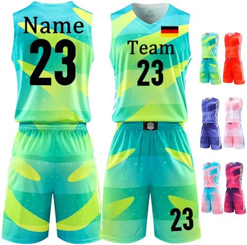 Benutzerdefiniert Basketball Trikot Kinder Herren mit Namen Nummber Logo Basketball Jersey Shirt und Shorts Personalisiert
