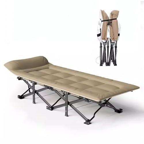 Klappbett Gästebett mit Matratze Tragfähigkeit 250kg Campingbett Klappbar Extra Breit mit Kopfstütze, für Erwachsene Outdoor Indoor Garten Camping Reisen(Beige)