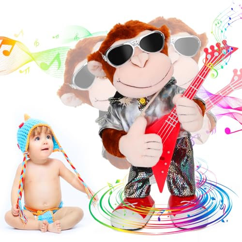 SWTOIPIG Tanzender AFFE, Plüschtier, singender, Tanzender AFFE, Spielzeug in Affenform für Kinder und Erwachsene, Geschenk, Heimdekoration, Tanzen, Singen, Körperschütteln und Gitarrenschütteln