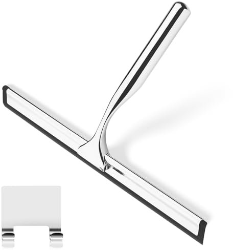 Duschabzieher, 25,4 cm Edelstahl, Silikon-Fensterabzieher Duschabzieher, Schaber, Reiniger für Duschglastür, Spiegel, Fenster und Fliesenreinigung