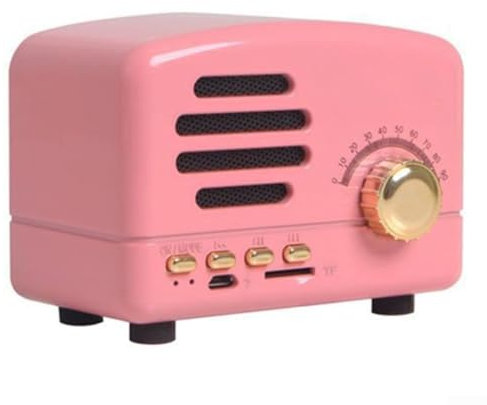 Hasaller Retro Speaker Blue-tooth Speaker Mini Wireless Radio Vintage Speaker Portable Small Speaker Wooden Portable Speaker Wireless Blue-tooth Speaker Speaker Support USB(Pink)