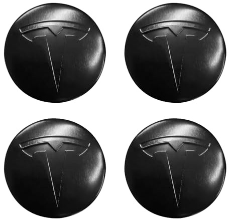 Knomix 4 Stück Aluminium wasserdichte Radabdeckung Center Emblem Aufkleber für Tesla Model 3 Model Y 56 mm Radkappen Felgenabdeckung (mattschwarz)