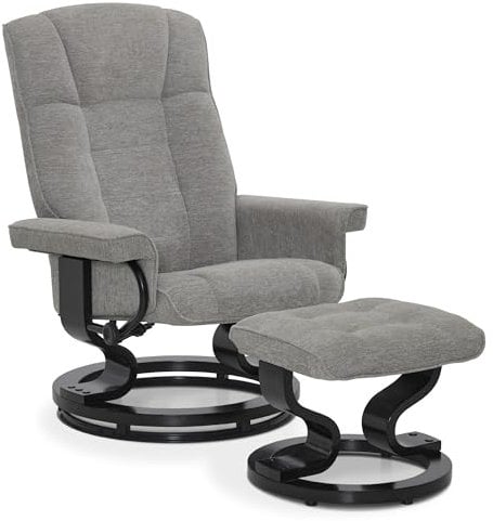 M MCombo Relaxsessel mit Hocker, 360° Drehbarer Fernsehsessel mit Liegefunktion, bis 120 Kg Belastbarer TV-Sessel, Moderner Ruhesessel für Wohnzimmer, Stoff, 9019 (Hellgrau-Stoff)