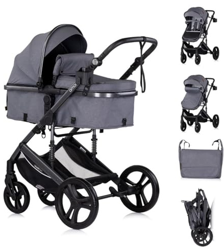 Chipolino Kinderwagen 2 in 1 Amore Getränkehalter Wickeltasche Fußabdeckung Korb, Farbe:grau gemustert