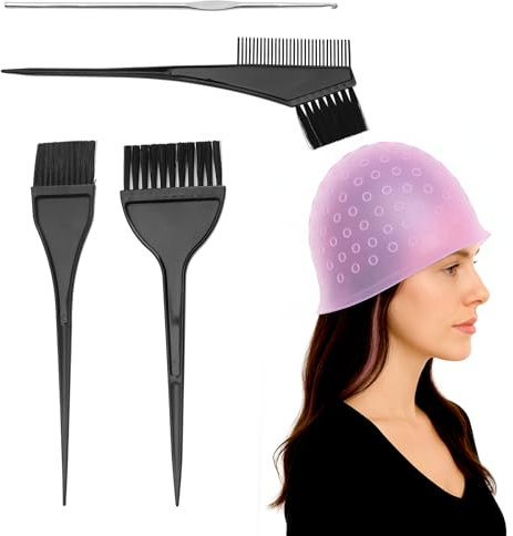 APOMOONS Highlight Hood Set with Steel Needle and Brush, Silicone Highlights Colour Strands Hood Hair Dye Brush Set, for DIY Hair Dyeing for Fashionable Women, Men and Girls