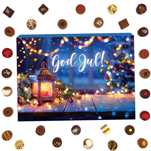 Hallingers God Jul - Schoko Adventskalender 2025 Pralinen hoher Qualität schwedisch handgemacht ohne Alkohol hochwertige Verpackung (Box) - Geschenkideen Weihnachten & Geschenke Adventskalender | Glüc