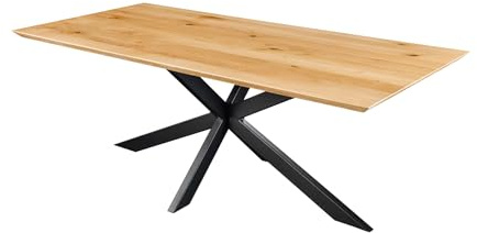 Riess Ambiente Massiver Esstisch WILD Oak - 160cm - Natur - Eiche Schweizer Kante eckig Metall-Sterngestell 6 Sitzplätze