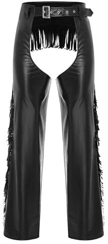 Eandarui Mens Fringed Cowboy Chaps Western Motorcycle Faux Leather Cowgirl Chaps Pants Costume
