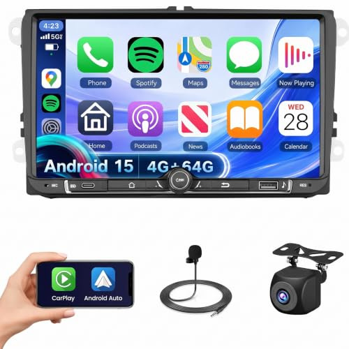 Roinvou Android15 4+64G Autoradio für VW Golf 5 6 Passat Polo Tiguan Touran Caddy Skoda Wireless CarPlay Android Auto, Bildschrim 9 Auto Radio Bluetooth Mirror Link Navi GPS EQ WiFi FM/RDS SWC