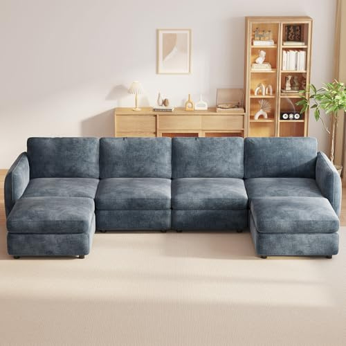 Guyii Oversized 6-Piece Sectional Sofa, Modern 6-Seater Sofa with Storage Ottoman, Modular U Shaped Couch, Convertible Sectional Sleeper Sofa for Living Room, Home