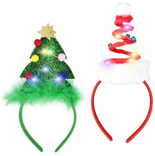 Smlper 2 Stück Haarreifen Weihnachten Led, Kopfschmuck Weihnachten, Geeignet für Kinder und Erwachsene für Weihnachtsfeiern und Rollenspiele