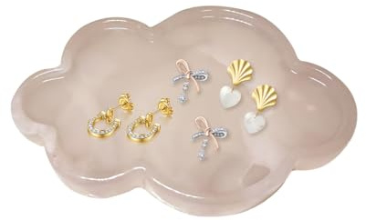 Natural Marble Tray Cloud Shape Vanity Trays, Jewelry Trays Holder Dish for Bathroom Countertop Home Decor Gift Pink
