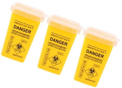 ORFOFE 3pcs Sharps Disposal Container with Flip Open Lid Needle Waste Bin for Home Barber Beauty Salons Lightweight Portable Sharps Holder with Clear Warning Labels