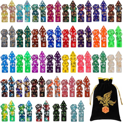 QMAY Polyedrische Würfel, 35 x 7 (245 Stück) Farben Würfel mit Beutel | Tisch Spiel Dice für Dungeons and Dragons Pathfinder DND RPG MTG, Set von D20 D12 D10 (00-90 und 0-9) D8 D6 D4