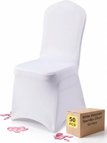 FOHERE Stuhlhussen Weiß 50 Stück Stuhlüberzug Abnehmbarer Waschbarer Stuhlbezug für Schalenstühle, Polyester Spandex Stuhlhusse, Stretch Stuhlhussen für Party, Hochzeit, Bankett, Hotel, Festival