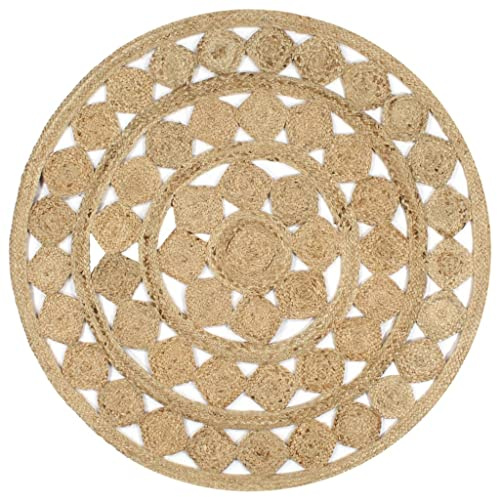 WRJENFSC Jute Teppich Handgeflochten 120 cm Natur Naturfaser Robustes Gewebe Modernes Design für Wohnzimmer Schlafzimmer Esszimmer und Balkon