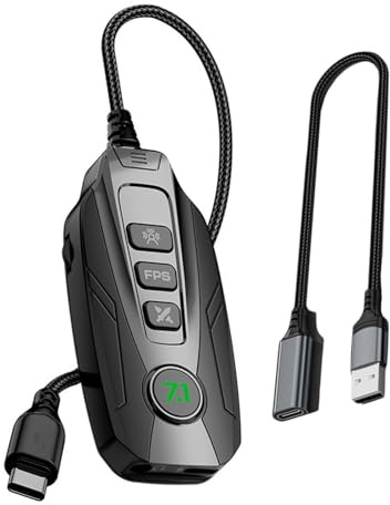 GS20 Type C/USB Mini Sound Card with 7.1 Channel External Surround Sound for Wide Compatibility Black Gaming Card