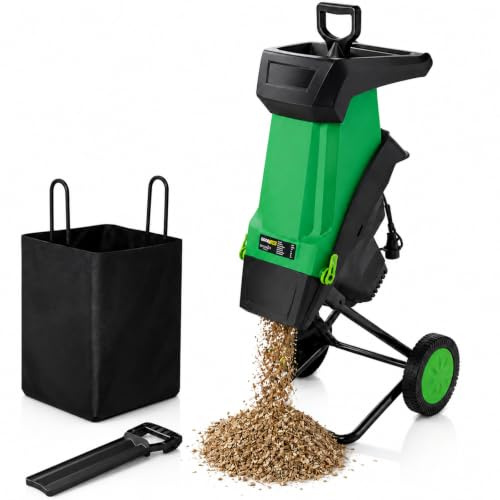 LADECNERHT Biotrituratore Elettrico per Legno con Ruote, Trituratore Elettrico da Giardino, Sacco di Raccolta 50 L, Lame Doppia Faccia, Ideale per Tritare Rami