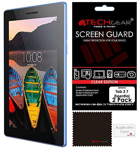 TECHGEAR [Pack of 2] Screen Protectors for Lenovo Tab 3 7 Essential (TB3-710F) - Clear Lcd Screen Protector Guard Covers With Screen Cleaning Cloth & Application Card