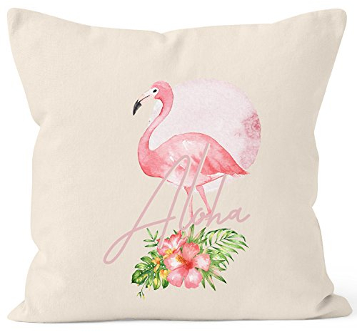 Autiga Kissenbezug Flamingo Aloha Tropical Summer Jungle Paradise Hummingbird Kissen-Hülle Deko-Kissen quadratisch Baumwolle Natur Unisize