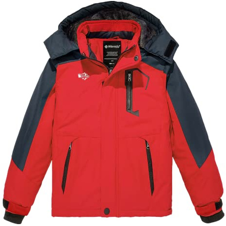 Wantdo Chaquetas de Senderismo Niño Deportiva Invierno Abrigo Rojo 152-158