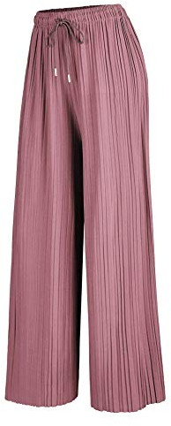 Lock and Love Damen Knöchel-/Maxi-Plissee-Hose mit weitem Bein Palazzo-Hose mit Kordelzug/Gummizug - Pink - S/M