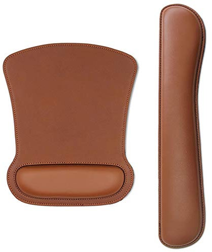 Icegrey Tapis de Souris en Cuir Ergonomique Mousepad de Clavier avec Repose-PoignetSquare Brown + Repose-Poignet en Forme d'arc 22x27cm