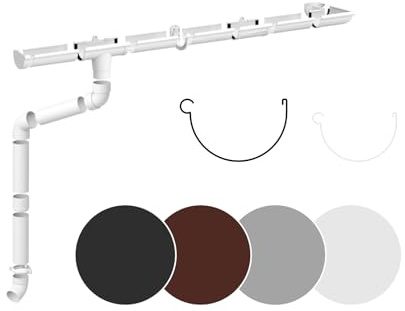 RAINWAY L Regenrinnen Komplettset (1 Dachseite) - PVC-U Kunststoff in 4 Farben, für Dachflächen > 100m² empfohlen (Set für min. 6 Meter, weiß) Kunststoffrinne Entwässerung