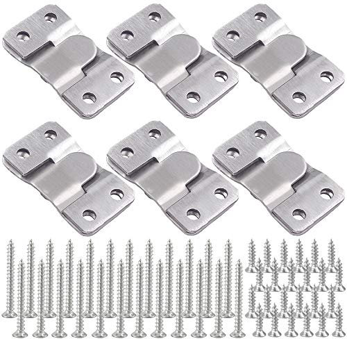 Alamic Bündige Montage-Halterung, ineinandergreifende Fotorahmenhaken, 54 x 30 mm, robuster Edelstahl-Bilderaufhänger, Kopfteil-Wandbefestigung, Hardware – 6 Sets mit Befestigungsschrauben