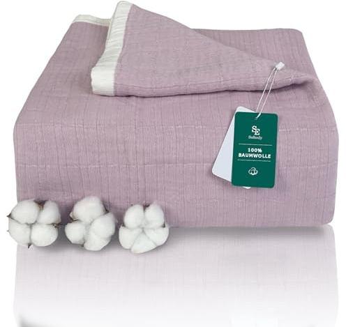 SE SOFTEXLY Musselin Decke aus 100% Baumwolle, 4-Lagige Atmungsaktive Weiche Kuscheldecke, Sofadecke für Erwachsene, Leichte Tagesdecke für Alle Jahreszeiten (Altrosa, 130 x 150 cm)
