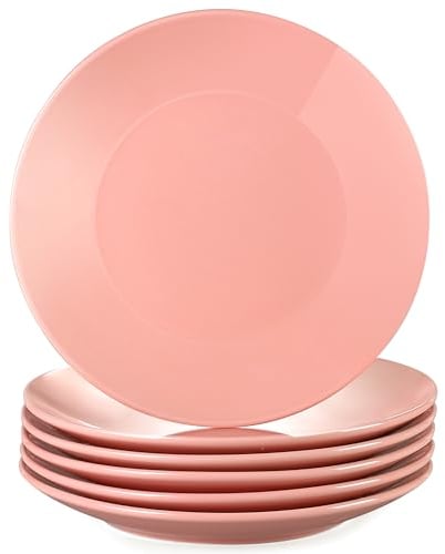 LOVECASA Serie Sweet Juego de 6 Platos de Postre, Vajilla de Porcelana, 21.5cm Platos Planos Redondos, Se Puede Usar en Lavavajillas, Rosa