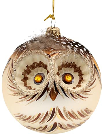 Dekohelden24 Lauschaer Christbaumschmuck - Eulenkugel, handdekoriert, Glas, Ø 8 cm, limitierte Auflage 250 Stück, Weihnachten