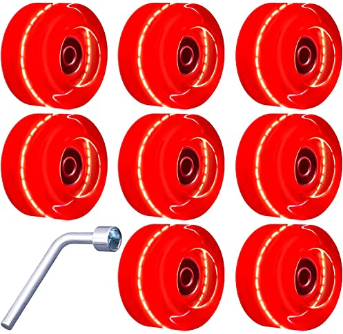 通用 Skateboard Rollen Mit Kugellager, Leuchtend Skate Räder Rollschuhe Rollen Ersatz-Roller Für Doppel Reihe Skating Und Skateboard, 82A 32mm x 58mm, 8 Stück (Rot)