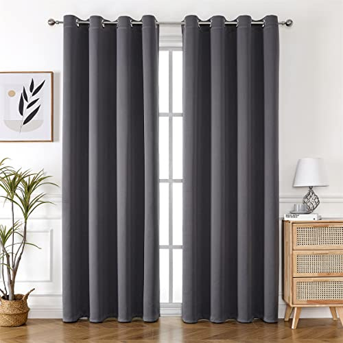 GYROHOME Rideaux occultants élégants avec Isolation Thermique pour fenêtre de Cuisine, 2 Panneaux, Gris foncé, 100 x 200 cm