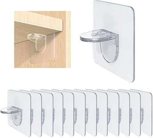 YUYEJIAYE Self Adhesive Shelf Brackets 20 Pack - Heavy Duty No Drill Supports, Clear Invisible Holders for Wardrobe Cabinet Shelf - Damage-Free Installation for Kitchen Bathroom Bookcase