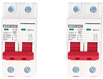 2 pezzi Interruttore Magnetotermico,1000V DC 16A 2P,Interruttore Automatico Miniaturizzato,DIN Rail Overload Protection Air Switch Circuit Breaker per l'illuminazione Residenziale Distribuzione