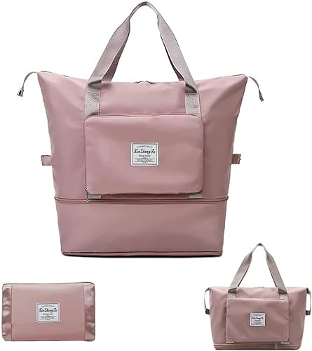 JUVEL Groß Sporttasche für Herren und Damen - Faltbare Reisetasche mit Festem Schulterriemen, Crossbody-Tasche, Nassfach, Leicht und Wasserdicht (Rosa)
