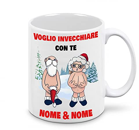 Mr. Gadgets Taza personalizable con nombres simpáticos para Navidad, Quiero envejecer contigo (Quiero envejecer contigo)