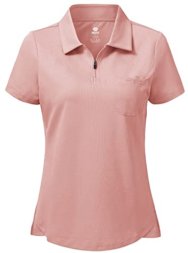 MoFiz Poloshirts Damen Kurzarm Baumwolle Polohemden Atmungsaktive Polo Golfshirts Top Rosa L