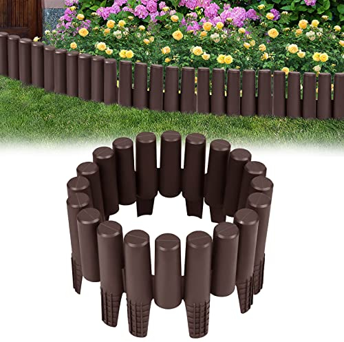 XMTECH Rasenkante Holzoptik 5,6m Garten Beetumrandung Beeteinfassung Mähkante Palisade aus Kunststoff, Gartenpalisade Gartenzaun, Braun, 1 Element (L x H): 28 x 24,5 cm, 20 Stück