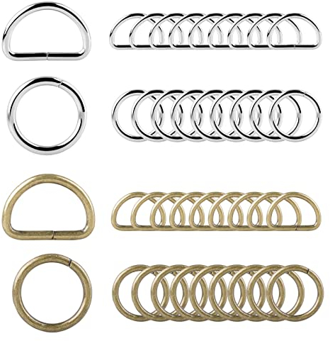 Roosea 20 Stück D ringe 30mm, mit 20 Stück O ringe metall 25mm, Taschenringe, halbringe für taschen, Taschenzubehör für Tasche Schnalle Gurte(Silber + Bronze)