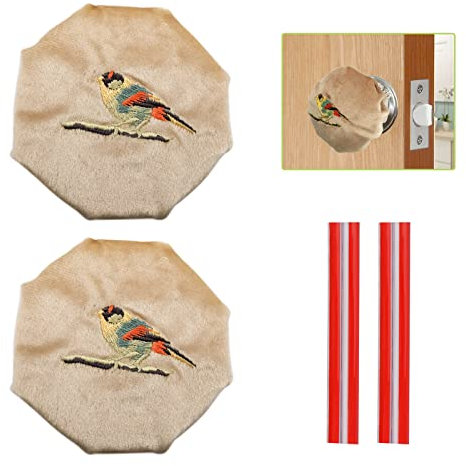 UFURMATE Door Handle Covers, 2Pcs Champagne Decorative Round Door Knob Covers Soft Bird Pattern Door Handle Glove Covers Anti-Static Safety Door Knob Protector with Anti-Collision Strip for Doorknob