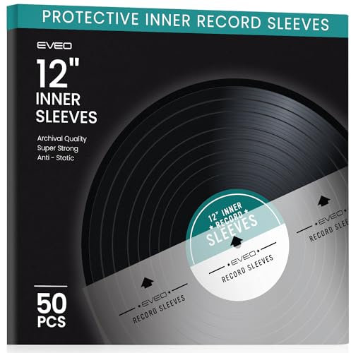 EVEO 50 Vinyl Inner Sleeves with Rice Paper Anti-Static LP For 12 Records - Vinyl Inner Sleeves - Enjoy Crystal-clear, Protection, and Premium Quality | Record Inner Sleeves - 50 LP Inner Sleeves