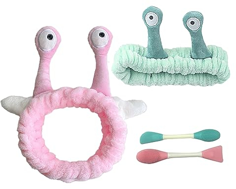 2 Stück Schneckenstirnbänder mit Maskenbürsten, Tentakeln aus Plüsch, niedliche Gummibänder für Frauen, Make-up und Übung
