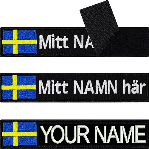 Schweden Fahne Klett Patch selbst gestalten | personalisiertes Namensschild für Bekleidung | Aufbügler oder Patch Klett für Uniform, Rennanzug Sportbekleidung mit Schwedische Flagge 125x25mm