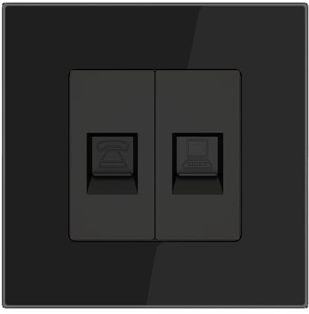 PULSAR Telefon Dose Netzwerkdose Unterputz 1 Fach Glas Schwarz, Telefondose CAT5E Ethernet Steckdose Netzwerk LAN Dose Geschirmt Datendose Anschlussdose