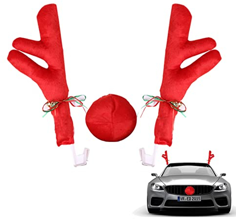 Weihnachtsdeko Auto, Rudolph Nasenschmuck Für Auto, Roter Nase, Weihnachts Rentier Auto Kostü Set Dekoration Mit Geweih, Für Alle Arten Von Autos