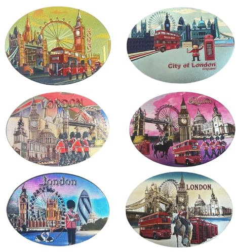 6 Iconic London Scene Photo Magnets - Union Jack & Oval Shape Fridge Magnets