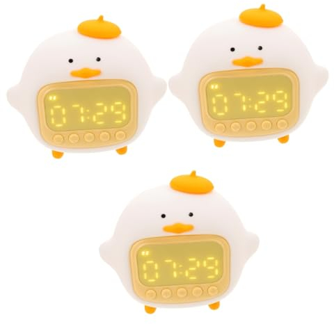 Alipis 3 Sätze Umarmung Ente Wecker Geführter Digitaler Wecker Nachtlicht Einzigartige Raumnachtlampe Kleine Uhr Tischdekoration Kinder Polsterbesatz Kleinkind Stumm Kieselgel Tier Weiß